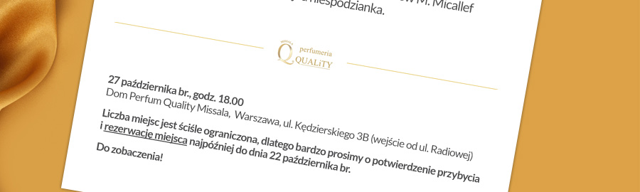 Martine Micallef i Geoffrey Nejman w Polsce! Zapraszamy do Perfumerii Quality na spotkanie z twrcami marki M. Micallef pod hasem Perfumy i ich tajemnice